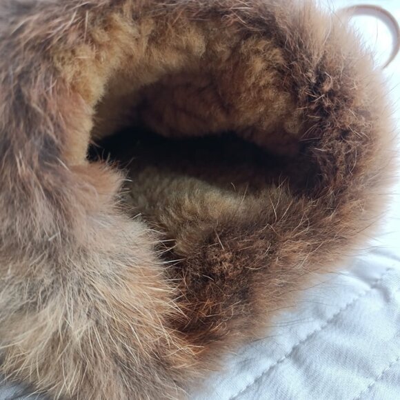 Vintage Green Suede Leather Shearling Fur Muff Adjustable Strap Purse w Pocket - Picture 6 of 13